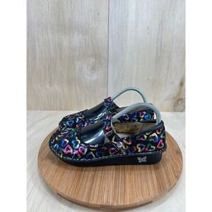 Alegria Bell Neon Love Black Leather Mary Jane Shoes Womens Size 37 US 7/7.5